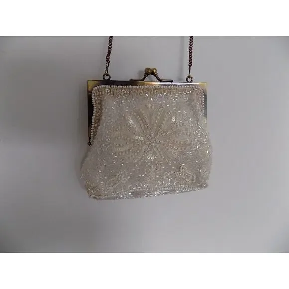 Beaded evening bag shoulder bag cream beads - Picture 4 of 7